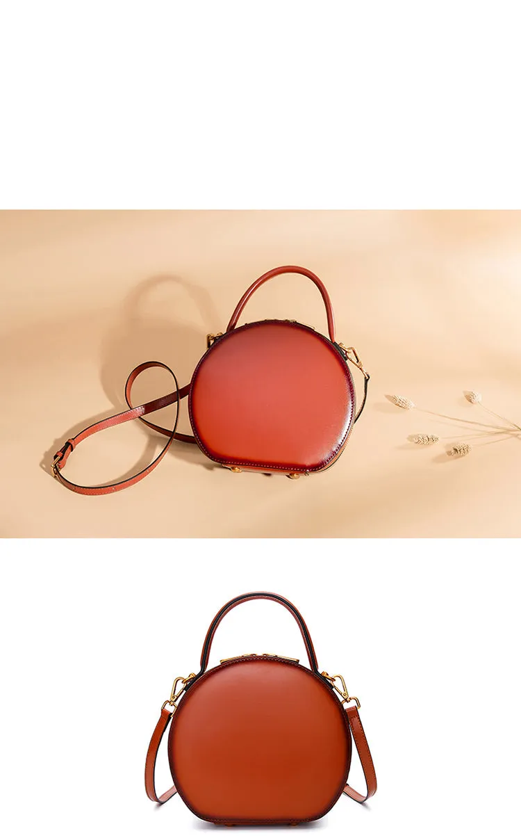 Cute Womens Green Leather Round Handbag Crossbody Purses Round Green Shoulder Bag for Women