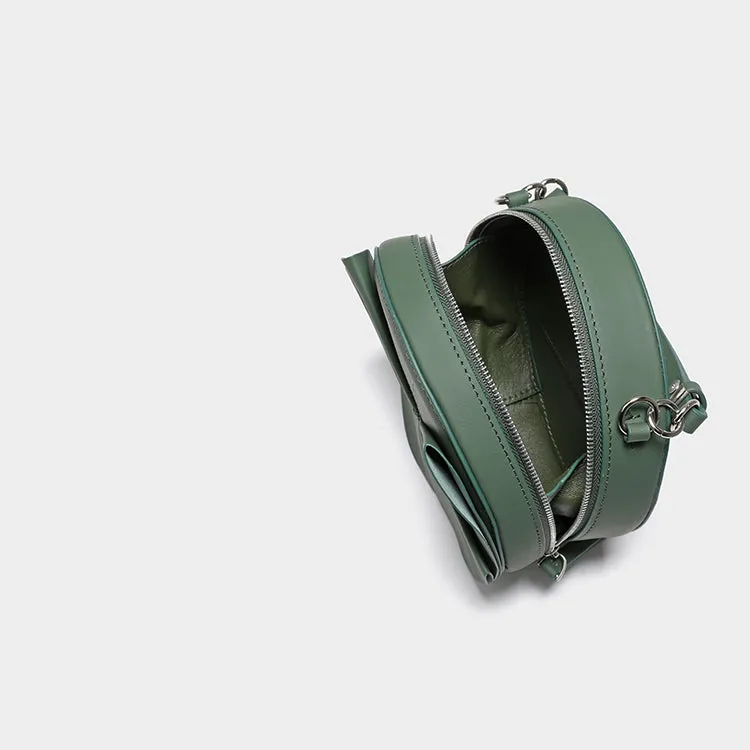 Cute Womens Leather Barrel Handbag Purse Green Crossbody Purse Bucket Round Shoulder Bag for Women