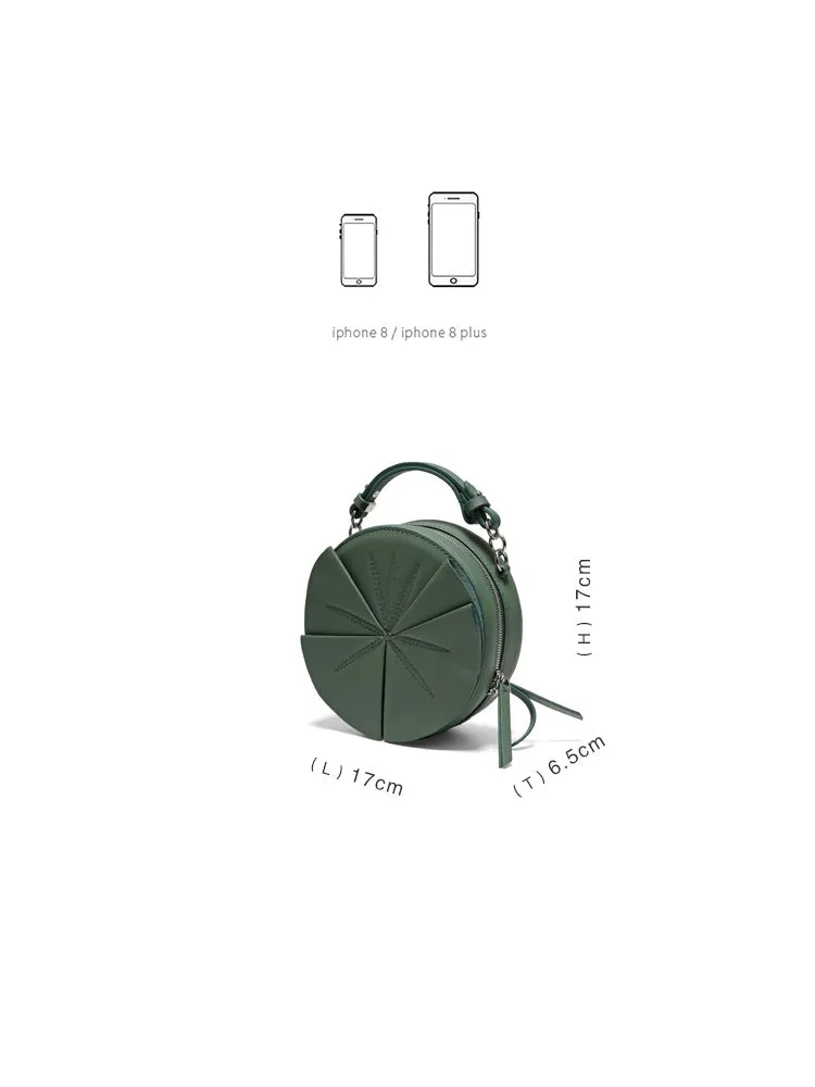 Cute Womens Leather Barrel Handbag Purse Green Crossbody Purse Bucket Round Shoulder Bag for Women