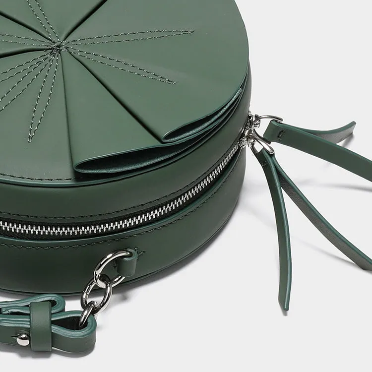 Cute Womens Leather Barrel Handbag Purse Green Crossbody Purse Bucket Round Shoulder Bag for Women