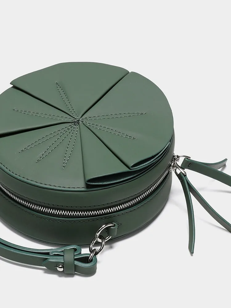 Cute Womens Leather Barrel Handbag Purse Green Crossbody Purse Bucket Round Shoulder Bag for Women