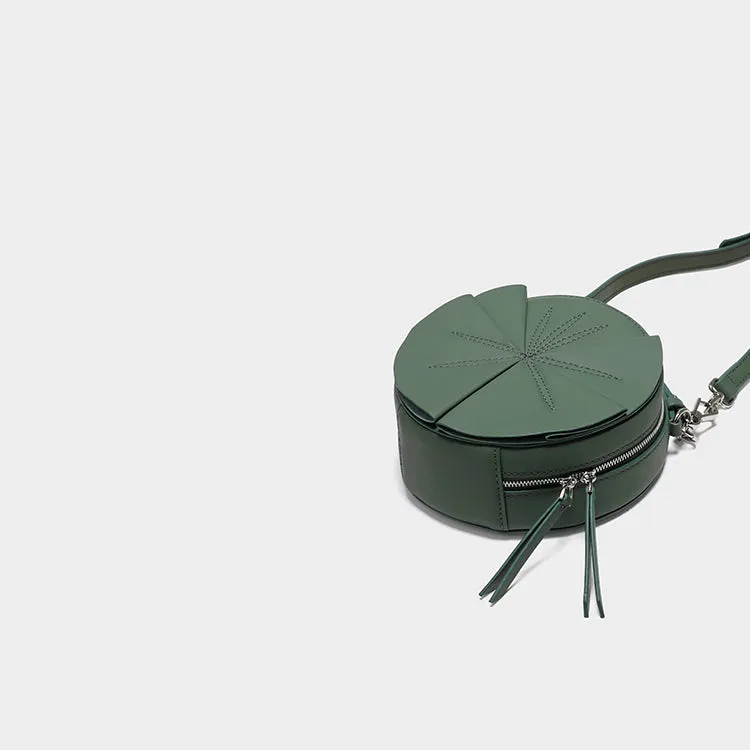 Cute Womens Leather Barrel Handbag Purse Green Crossbody Purse Bucket Round Shoulder Bag for Women