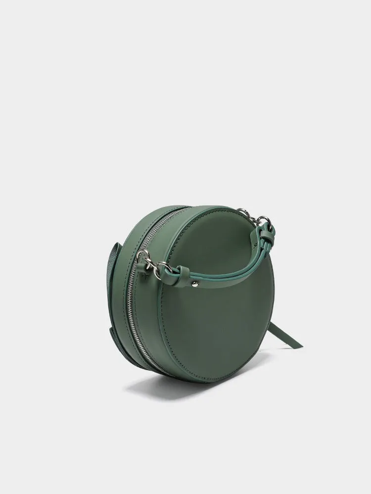 Cute Womens Leather Barrel Handbag Purse Green Crossbody Purse Bucket Round Shoulder Bag for Women