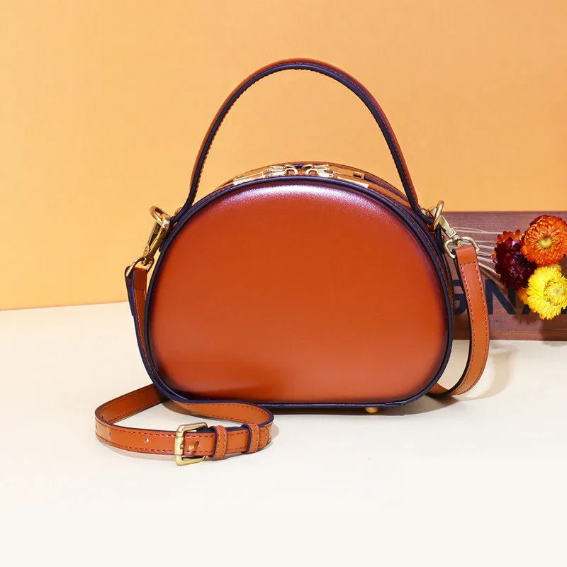Cute Womens Red Leather Half Round Crossbody Purse Handbag Round Red Shoulder Bag for Women