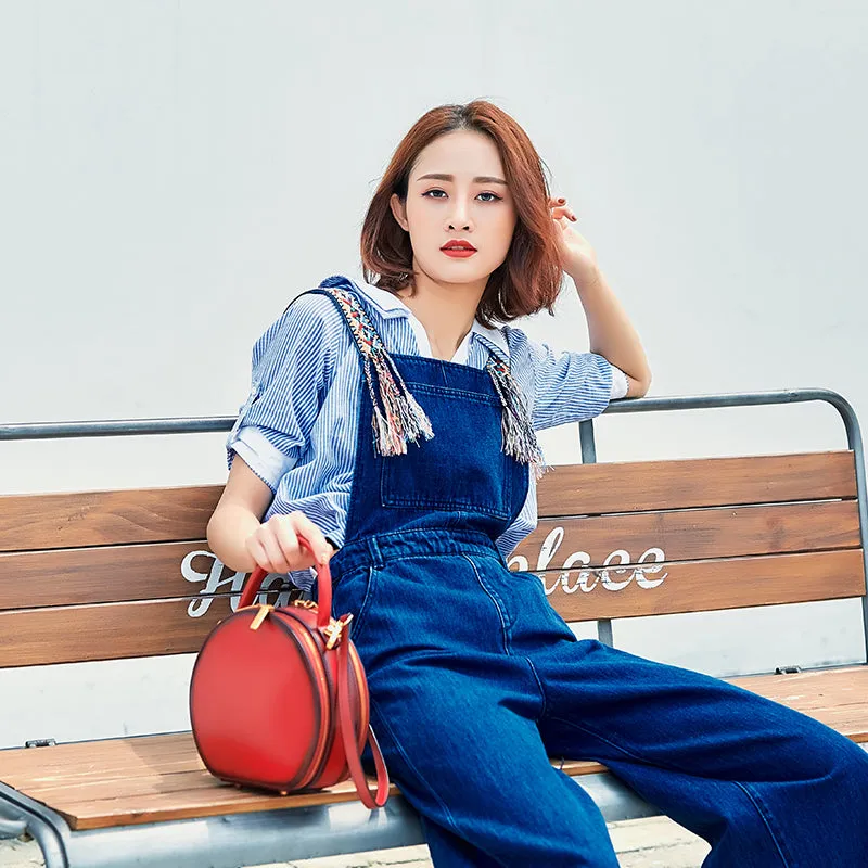 Cute Womens Red Leather Round Handbag Crossbody Purses Round Red Shoulder Bag for Women