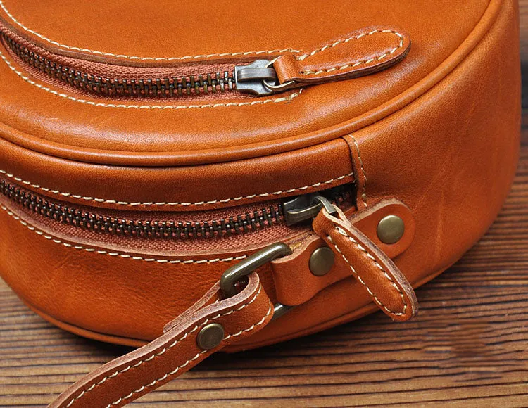Cute Womens Small Black Leather Round Crossbody Purse Vintage Round Black Shoulder Bag for Women