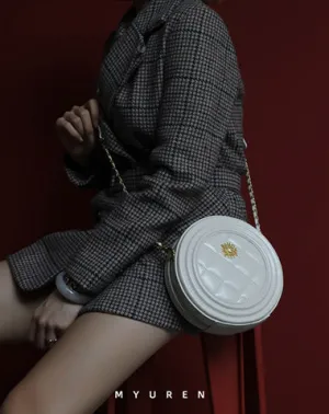 Cute Womens White Leather Round Crossbody Purse Round White Chain Shoulder Bag for Women