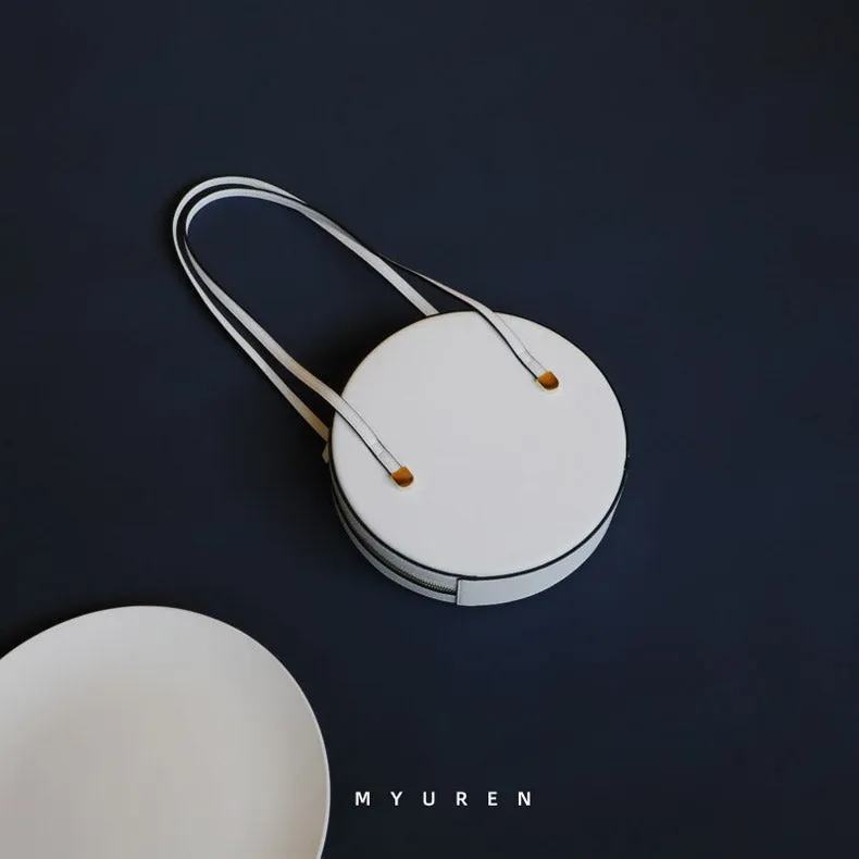 Cute Womens White Leather Round Side Purse Round White Shoulder Bag for Women