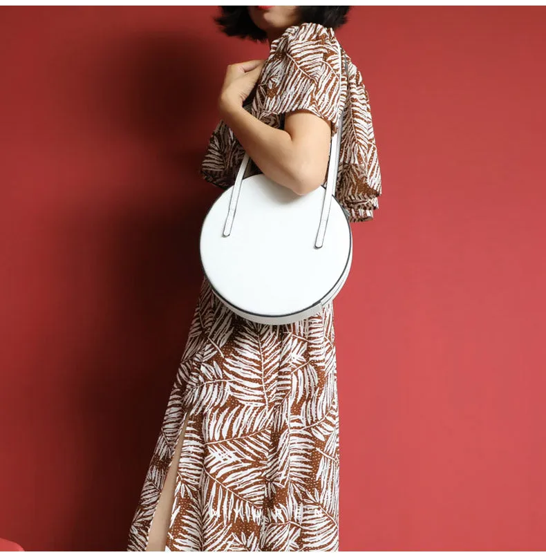 Cute Womens White Leather Round Side Purse Round White Shoulder Bag for Women
