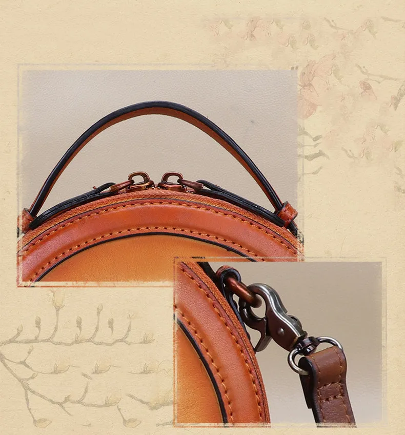 Cutest Women Brown Leather Round Handbag sSquirrel Crossbody Purse Vintage Round Shoulder Bags for Women
