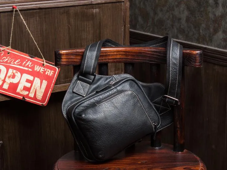 Dark Brown Leather Mens Cool Sling Bag Crossbody Pack Black Chest Bag for men