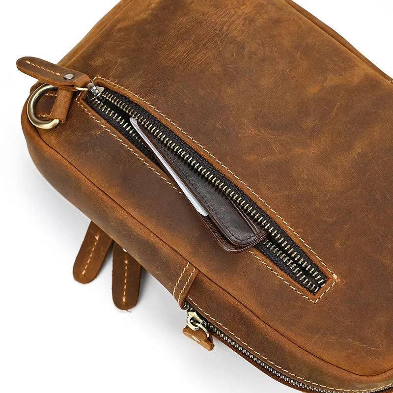 Dark Brown Leather Men's Sling Bag Sling Pack Leather Chest Bag One Strap Backpack For Men