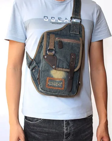 Denim Mens Sling Bag Waist Bag Chest Bag Vintage Blue Denim Sling Bag For Men
