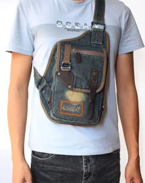 Denim Mens Sling Bag Waist Bag Chest Bag Vintage Blue Denim Sling Bag For Men