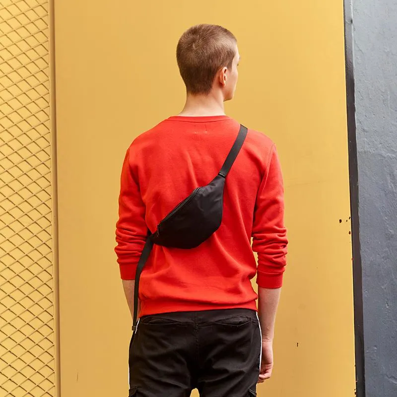 Fashion Black Nylon Mens Fanny Pack Sling Bag Chest Bag Hip Bag Black One Shoulder Backpack for Men