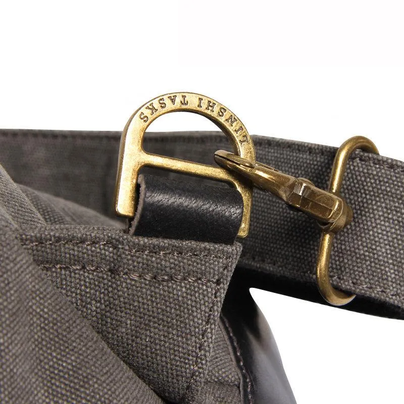 Fashion Canvas Leather Mens Bucket Sling Bag Sling Pack Khaki Canvas Sling Backpack for Men