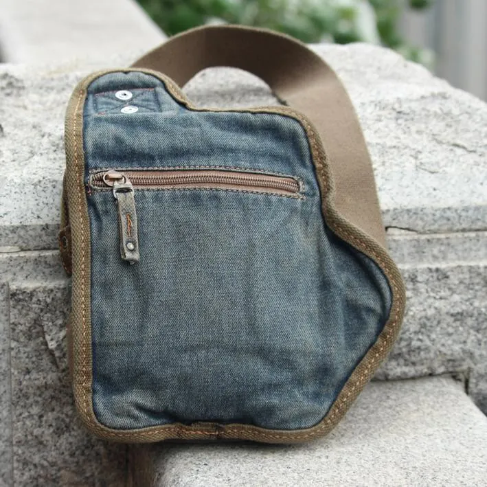 Fashion Jean Blue Mens Small Sling Bag Chest Bags Blue Fashion Denim One Shoulder Backpacks For Men