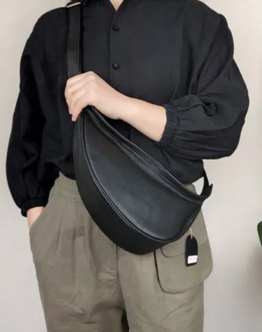 Fashion Women Black Leather Saddle Shoulder Bag Sling Bag Black Sling Pack Purse For Women
