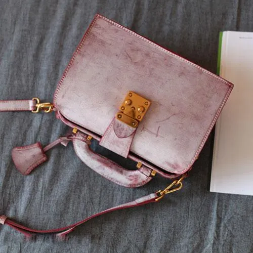 Fashion Women's Leather Pink Structured Satchel Small Doctor Handbag Shoulder Bag Purse