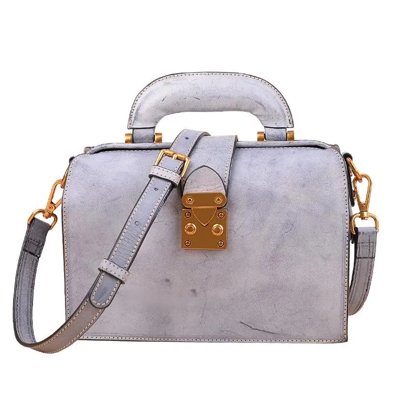 Fashion Women's Leather Pink Structured Satchel Small Doctor Handbag Shoulder Bag Purse
