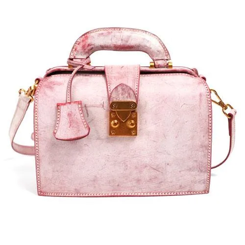 Fashion Women's Leather Pink Structured Satchel Small Doctor Handbag Shoulder Bag Purse