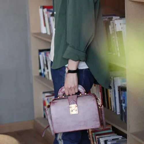 Fashion Women's Leather Pink Structured Satchel Small Doctor Handbag Shoulder Bag Purse