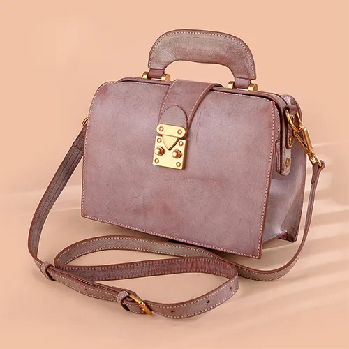 Fashion Women's Leather Pink Structured Satchel Small Doctor Handbag Shoulder Bag Purse