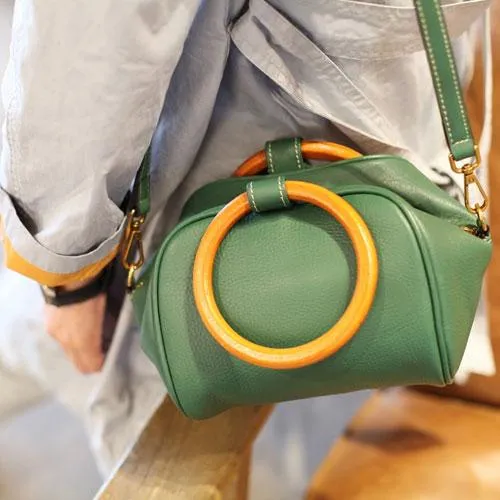Fashion WOmens Small Green Leather Handbag Satchel Circle Round Shoulder Bag Crossbody Purse