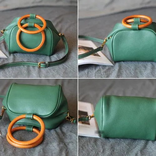 Fashion WOmens Small Green Leather Handbag Satchel Circle Round Shoulder Bag Crossbody Purse
