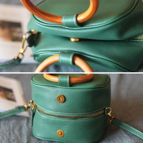 Fashion WOmens Small Green Leather Handbag Satchel Circle Round Shoulder Bag Crossbody Purse