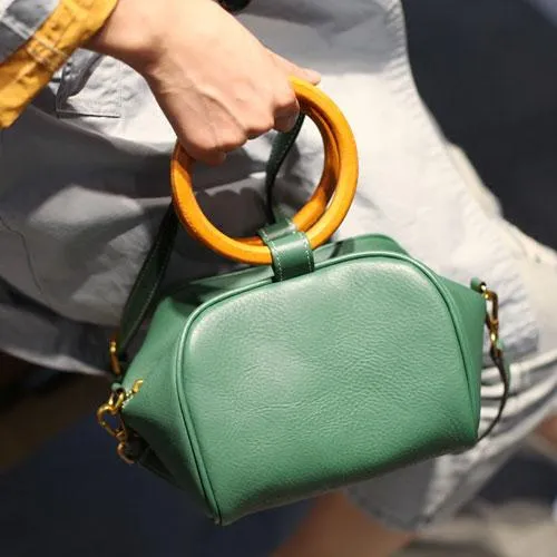 Fashion WOmens Small Green Leather Handbag Satchel Circle Round Shoulder Bag Crossbody Purse