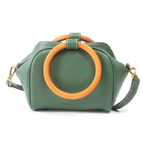 Fashion WOmens Small Green Leather Handbag Satchel Circle Round Shoulder Bag Crossbody Purse