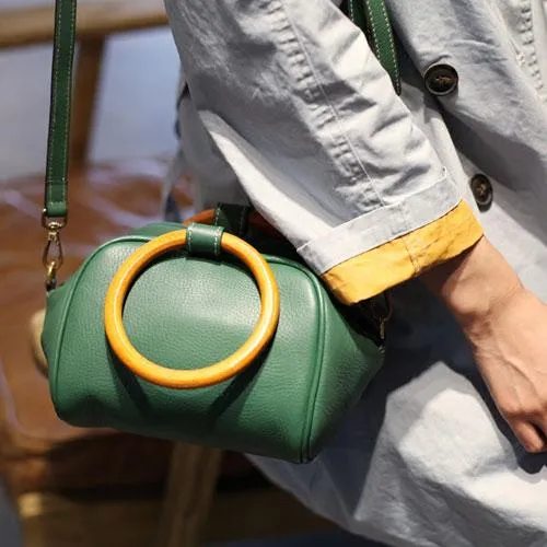 Fashion WOmens Small Green Leather Handbag Satchel Circle Round Shoulder Bag Crossbody Purse
