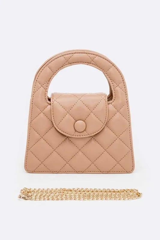 Faux Leather Quilted Top Handle Bag
