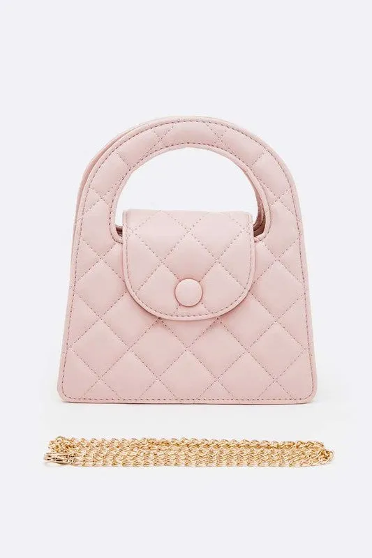 Faux Leather Quilted Top Handle Bag