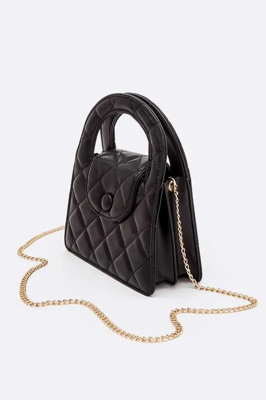 Faux Leather Quilted Top Handle Bag