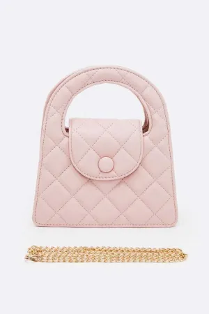 Faux Leather Quilted Top Handle Bag