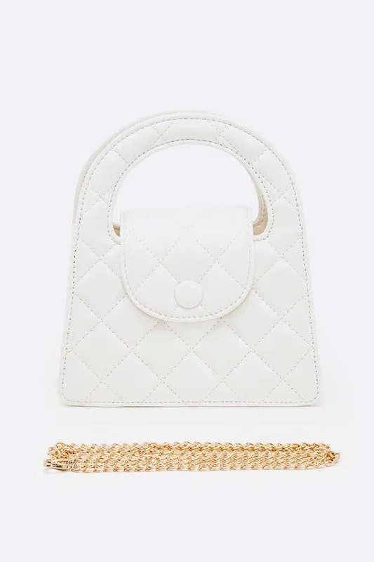 Faux Leather Quilted Top Handle Bag