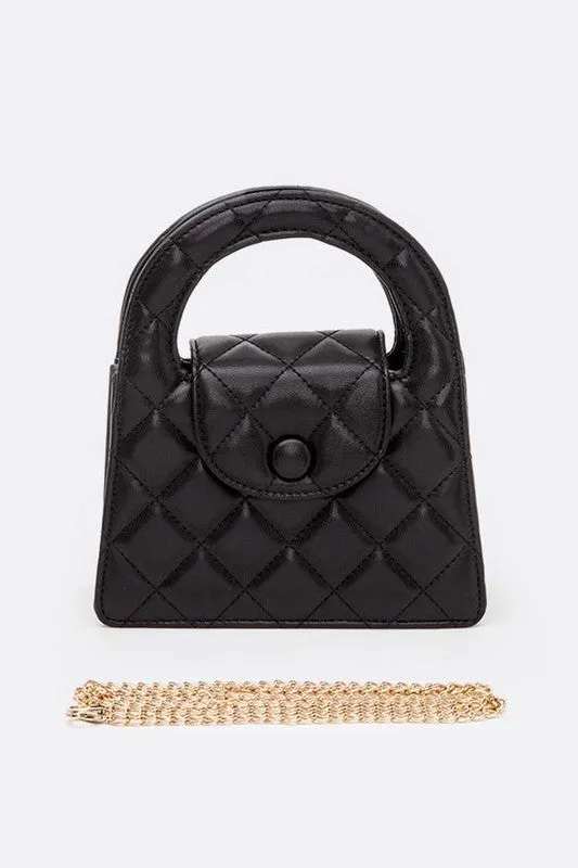 Faux Leather Quilted Top Handle Bag