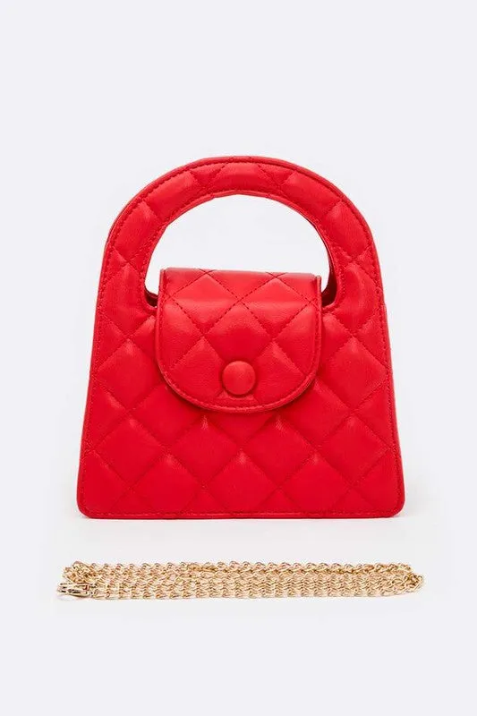 Faux Leather Quilted Top Handle Bag