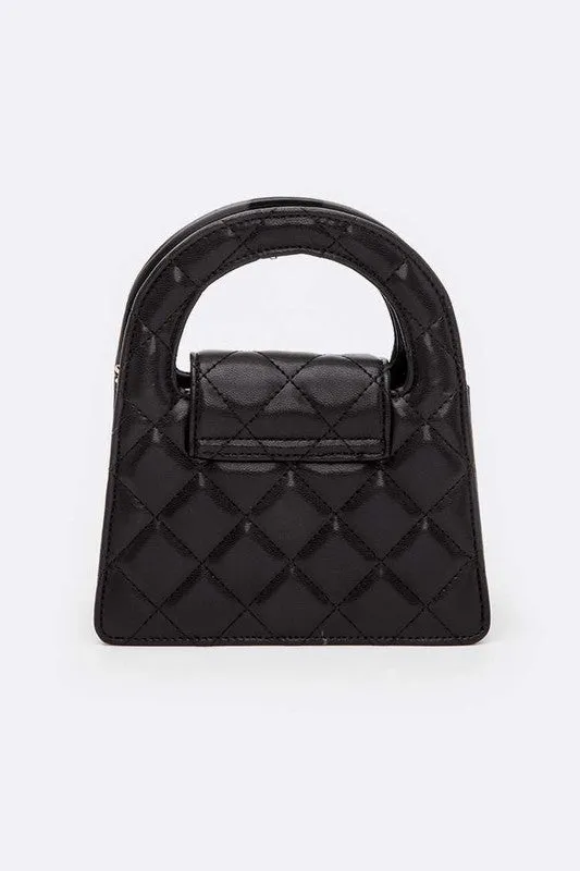 Faux Leather Quilted Top Handle Bag