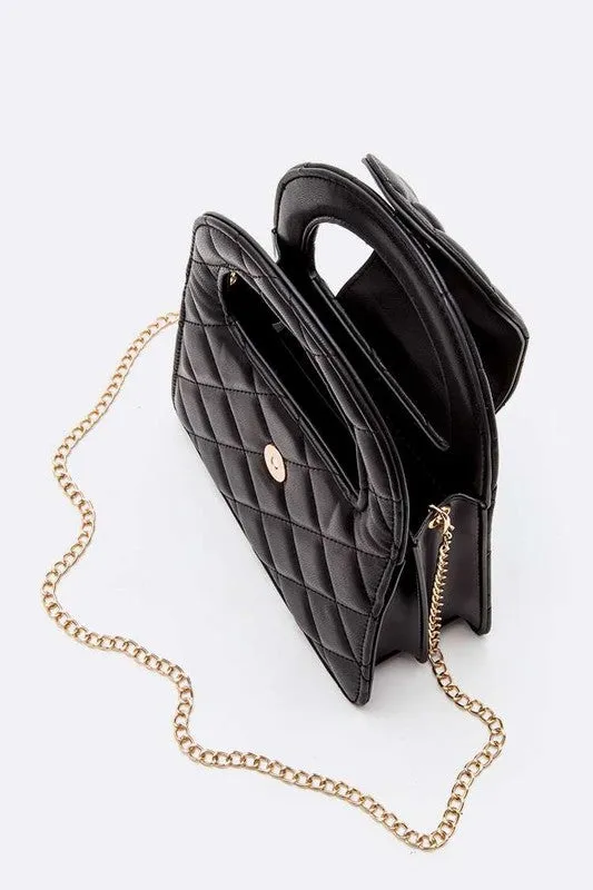 Faux Leather Quilted Top Handle Bag