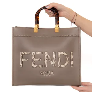 Fendi Medium Embossed Sunshine Shopper Leather Tote Bag