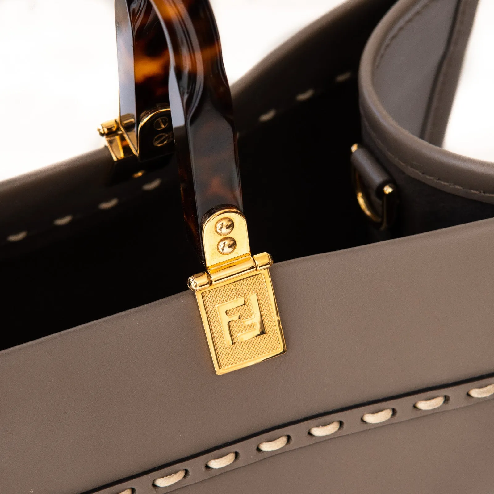 Fendi Medium Embossed Sunshine Shopper Leather Tote Bag