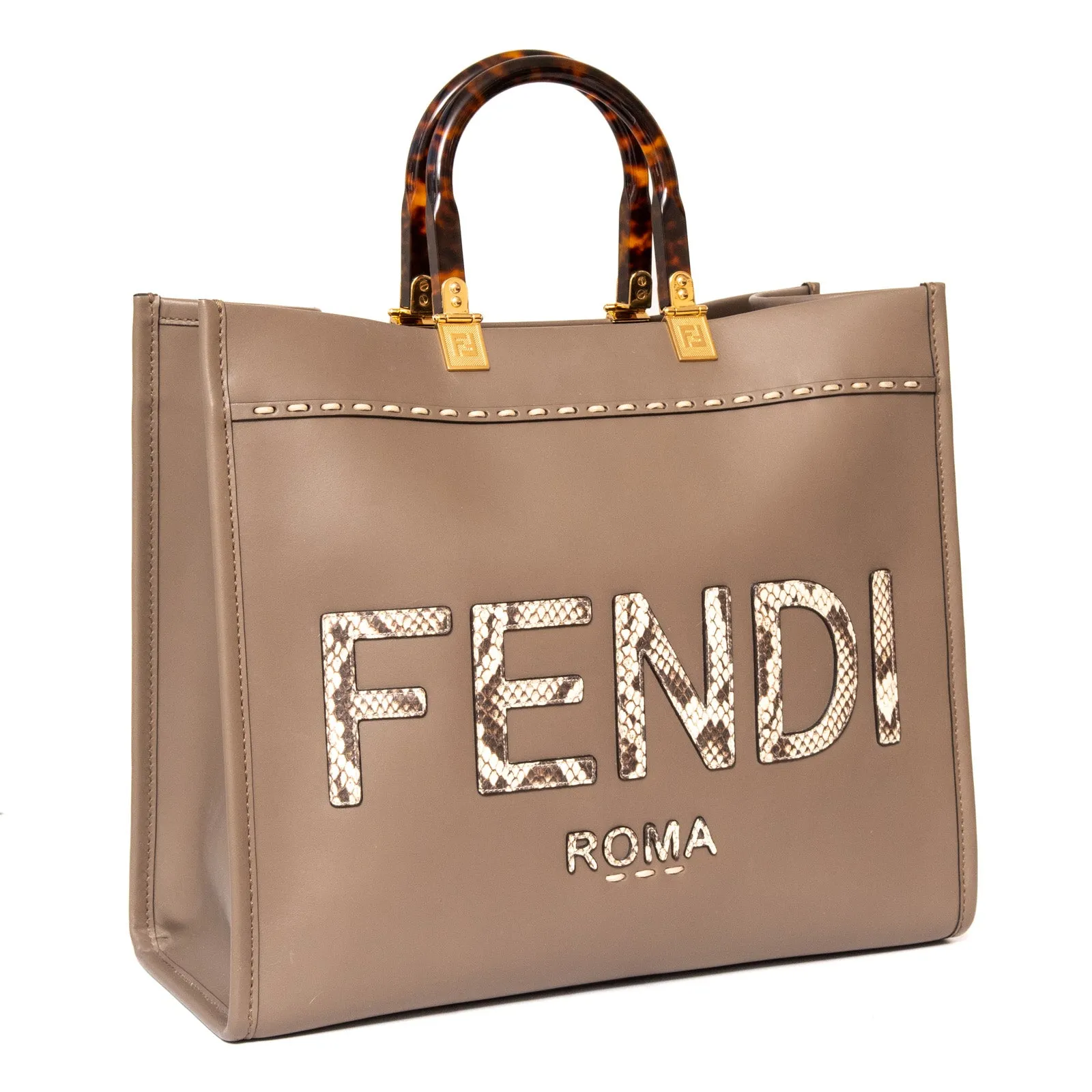 Fendi Medium Embossed Sunshine Shopper Leather Tote Bag