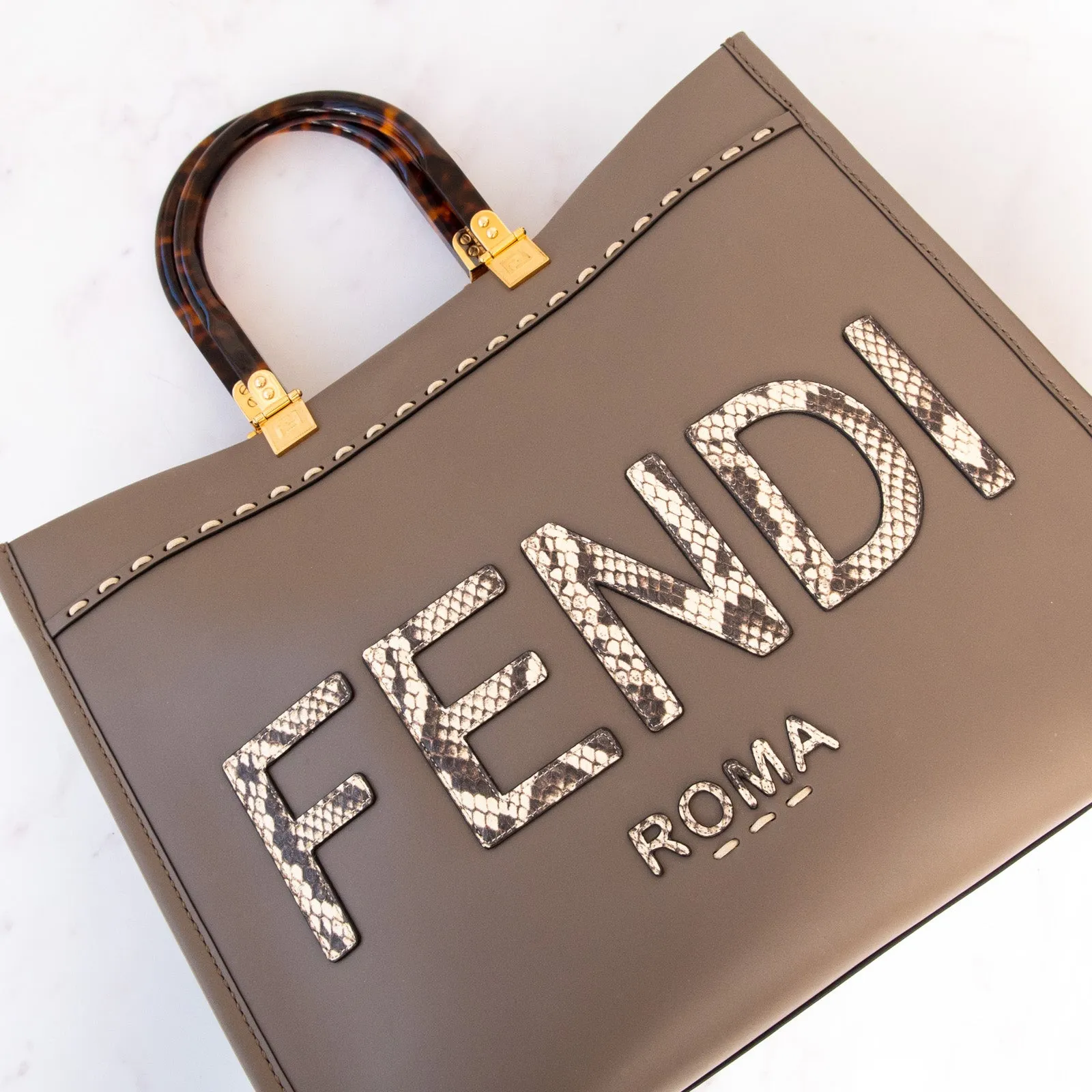 Fendi Medium Embossed Sunshine Shopper Leather Tote Bag