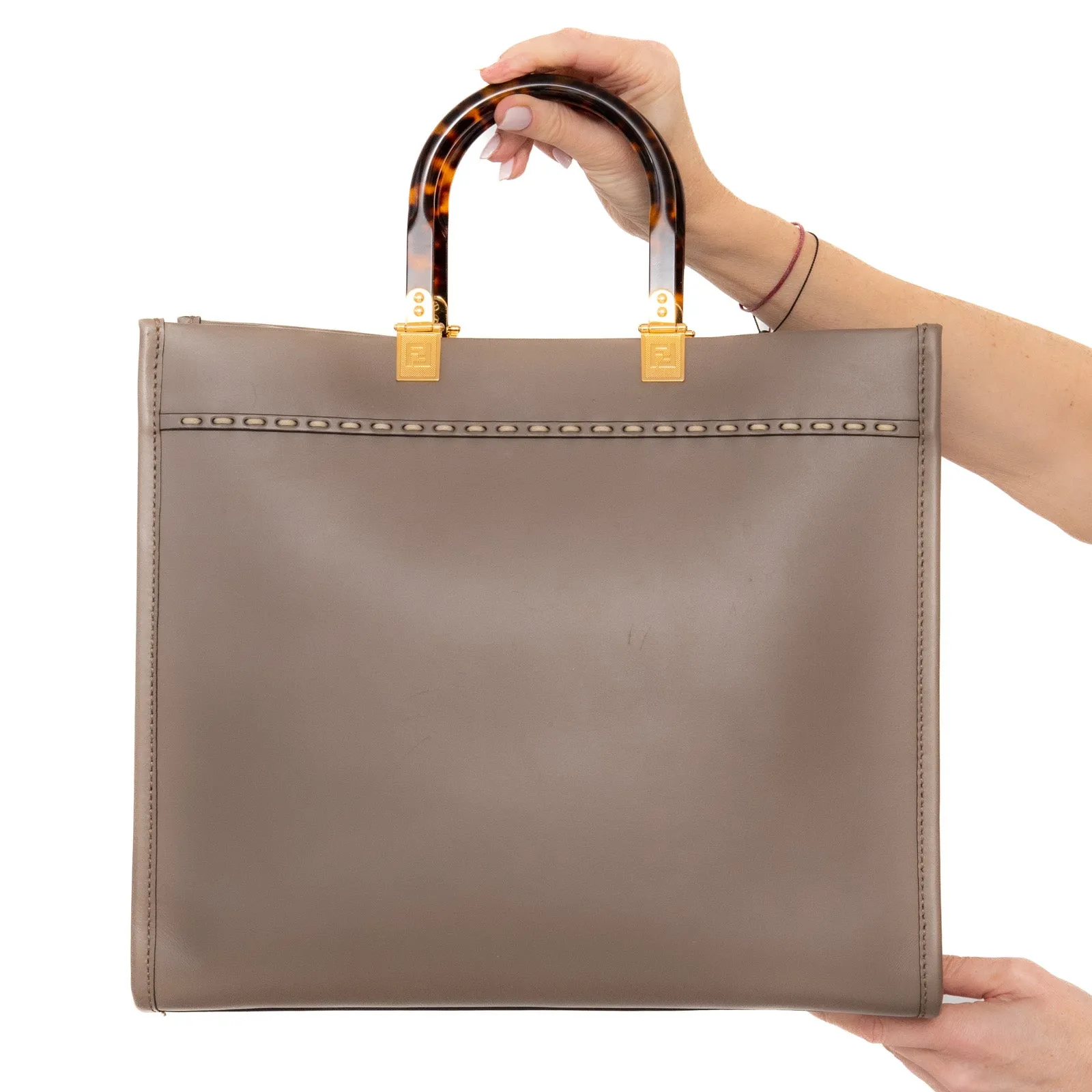 Fendi Medium Embossed Sunshine Shopper Leather Tote Bag