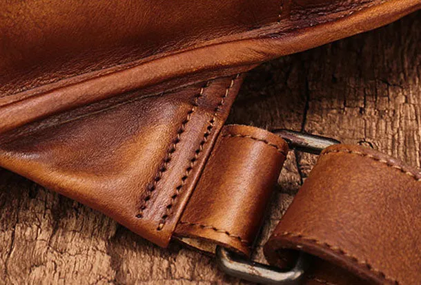 Genuine Brown Leather Mens Chest Bag Woven Sling Bag Sling Pack Sling Backpack for men