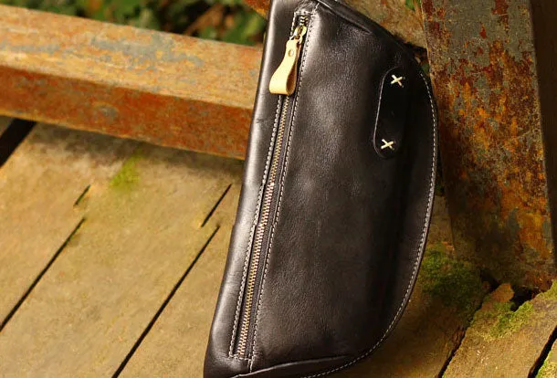 Genuine Leather Mens Chest Bag Cool Sling Bag Waist Bag Bike Bag Cycling Bag For Men