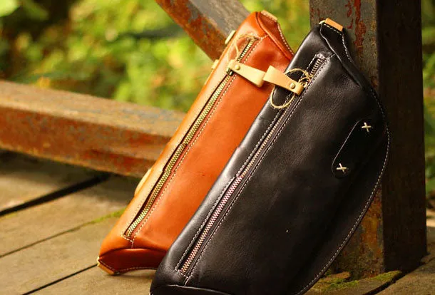 Genuine Leather Mens Chest Bag Cool Sling Bag Waist Bag Bike Bag Cycling Bag For Men